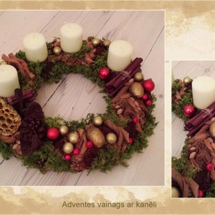 Smaržīgs kanēļa Adventes vainags ar bēšām svecēm