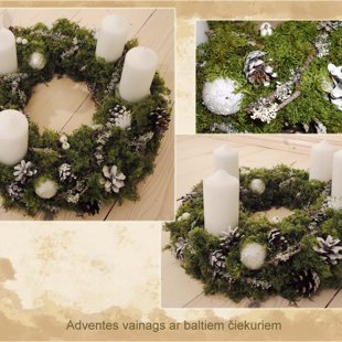 Adventes vainags ar baltiem čiekuriņiem
