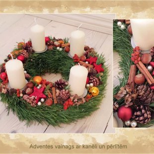 Bagātīgs Adventes vainags ar kanēļa standziņām