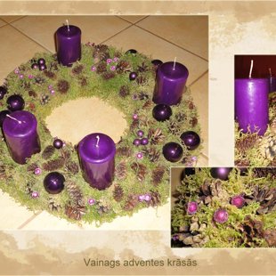 Adventes vainags ar violetām svecēm