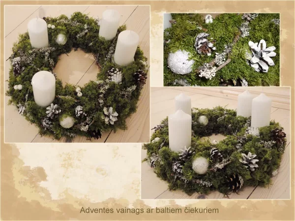 Adventes vainags ar baltiem čiekuriņiem