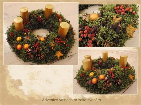 Adventes vainags ar zelta svecēm