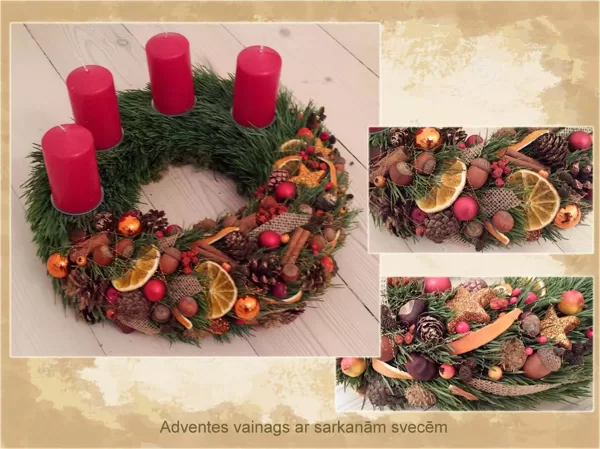 Adventtes vainags ar kanēli un apelsīniem