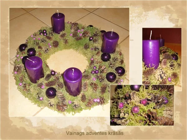 Adventes vainags ar violetām svecēm